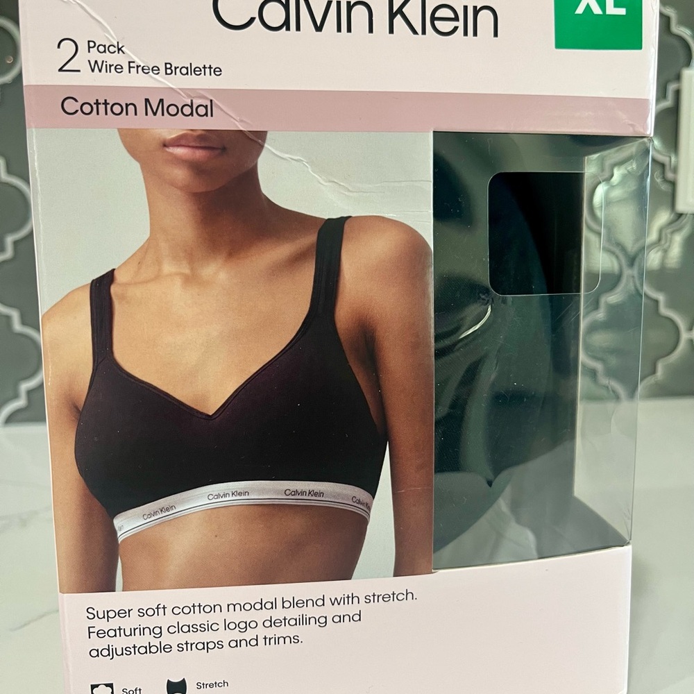 Calvin Klein Women's Cotton Modal Wire-Free Bralette 2 pack - Black & White